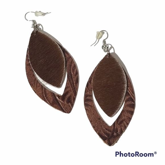 Artisan Handcrafted Embossed Leather Bohemian Earrings - Picture 1 of 3